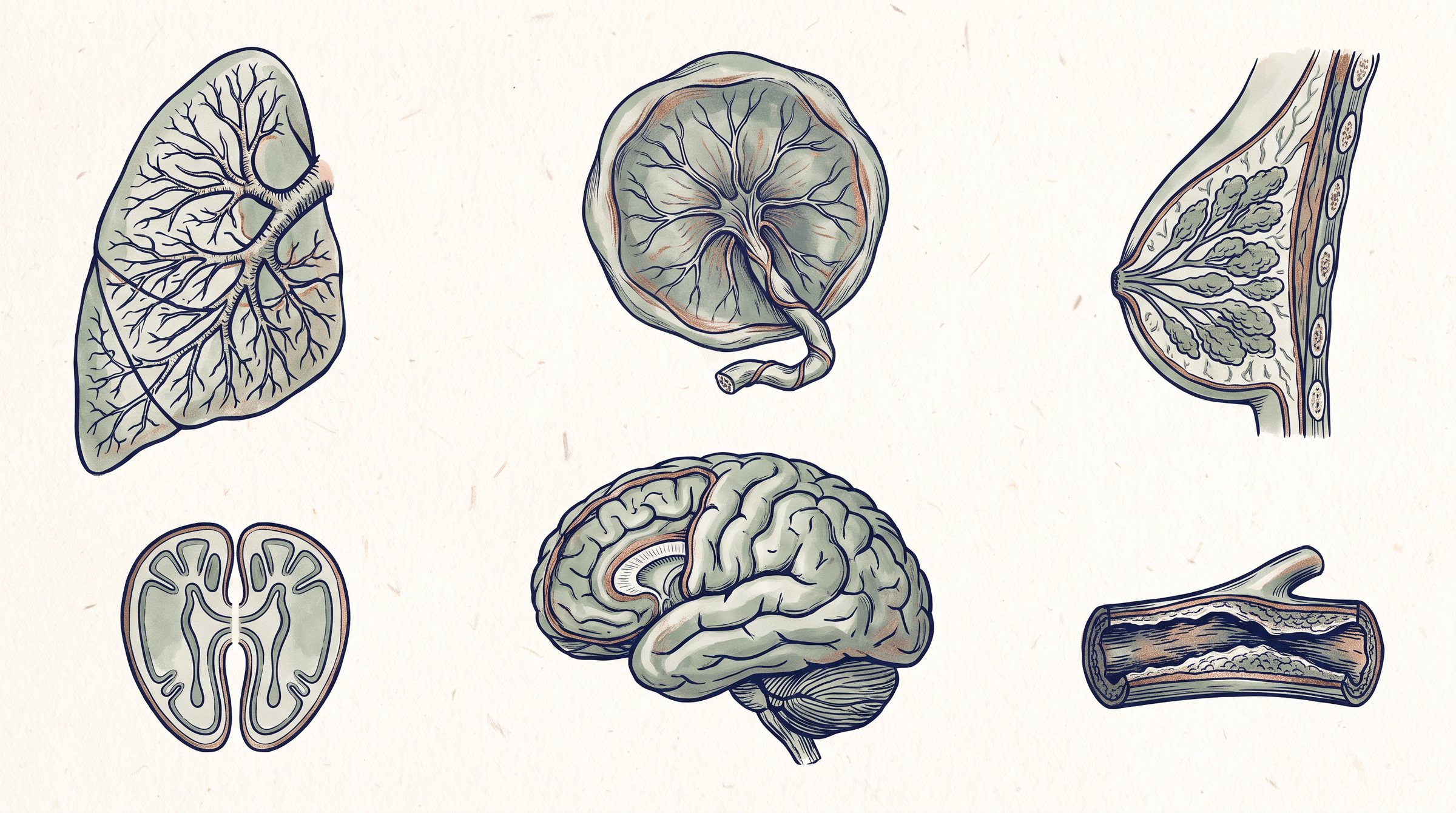 Illustration of where they have been found: the lung, the placenta, breast milk, the testis, the frontal cortex, carotid plaque